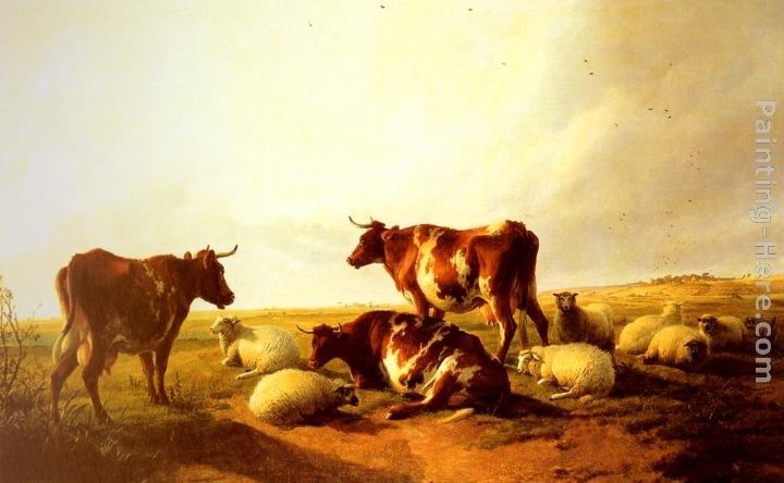 Thomas Sidney Cooper Cattle and Sheep in a Landscape